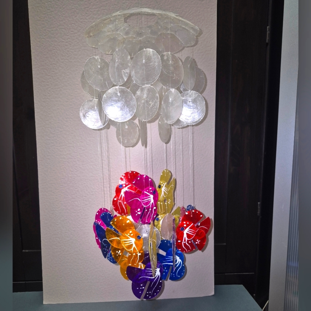 Capiz Shell Colorful Fish Wind Chime Multi-Colored Beach Theme - Picture 3 of 5